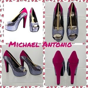 Michael Antonio glitter color block peep toe heel